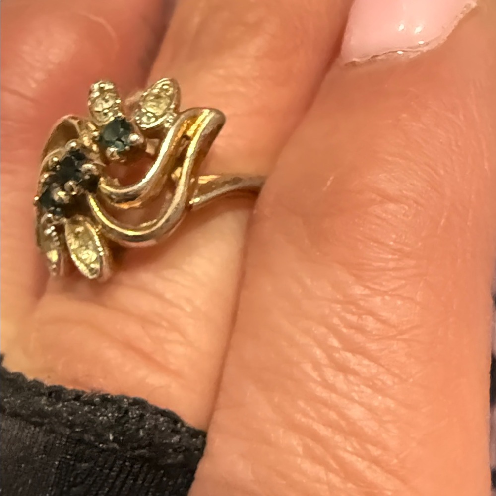 vintage 585 14k yellow gold blue spinel and diamond ring. - Picture 5 of 10
